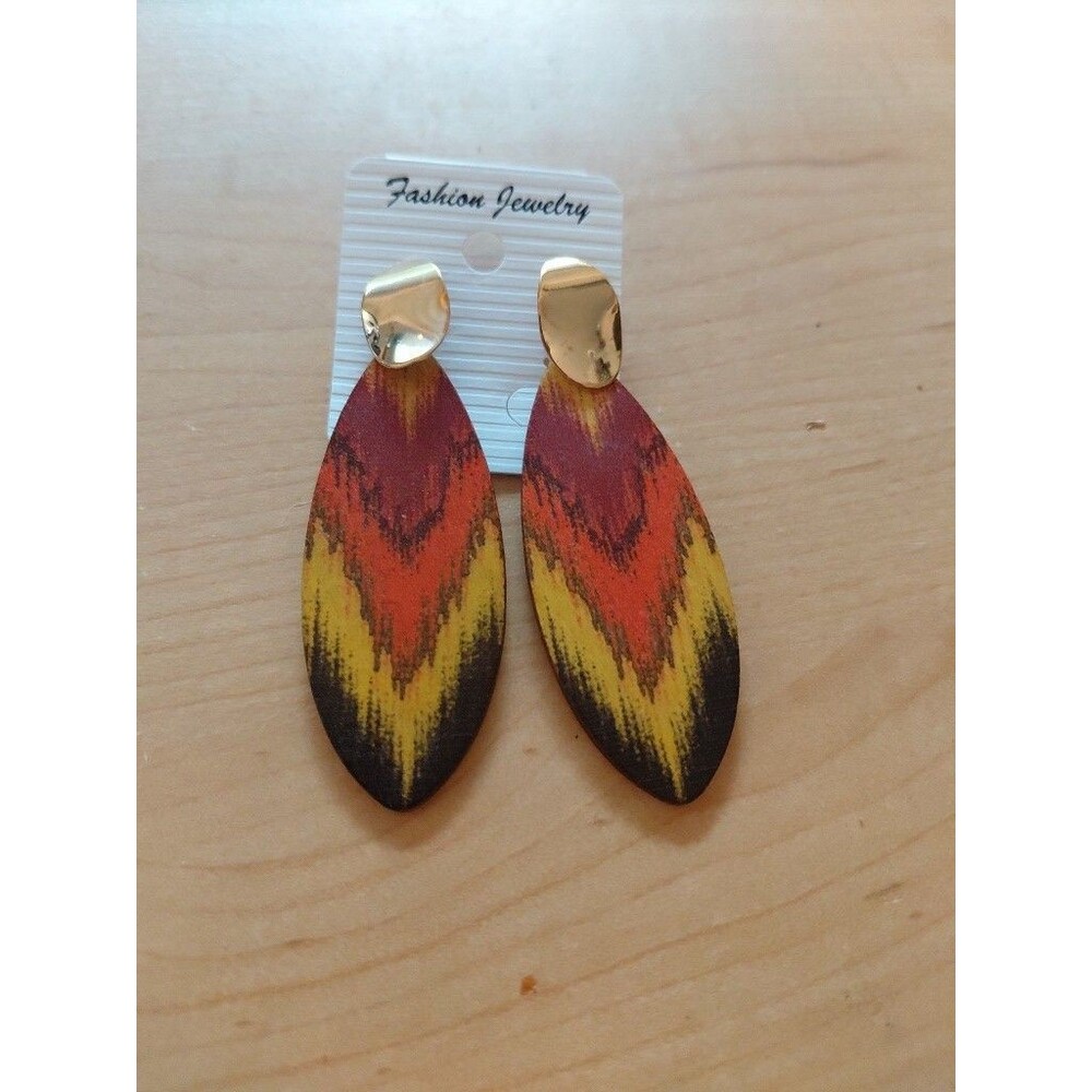 Wood Earrings Spring Colors And Gold
